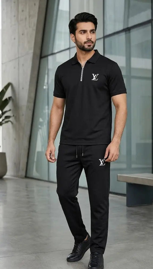 Black Jersey Printed Safari Tracksuit For Men