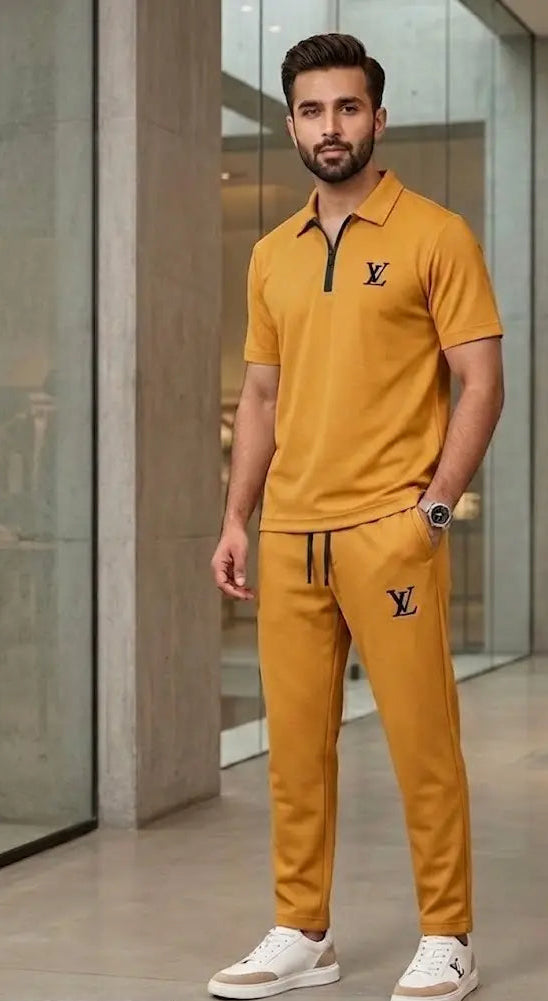 Orange Jersey Printed Tracksuit for Men